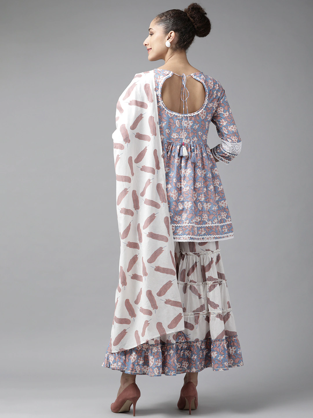 Women Grey Floral Printed Regular Pure Cotton Kurti Set