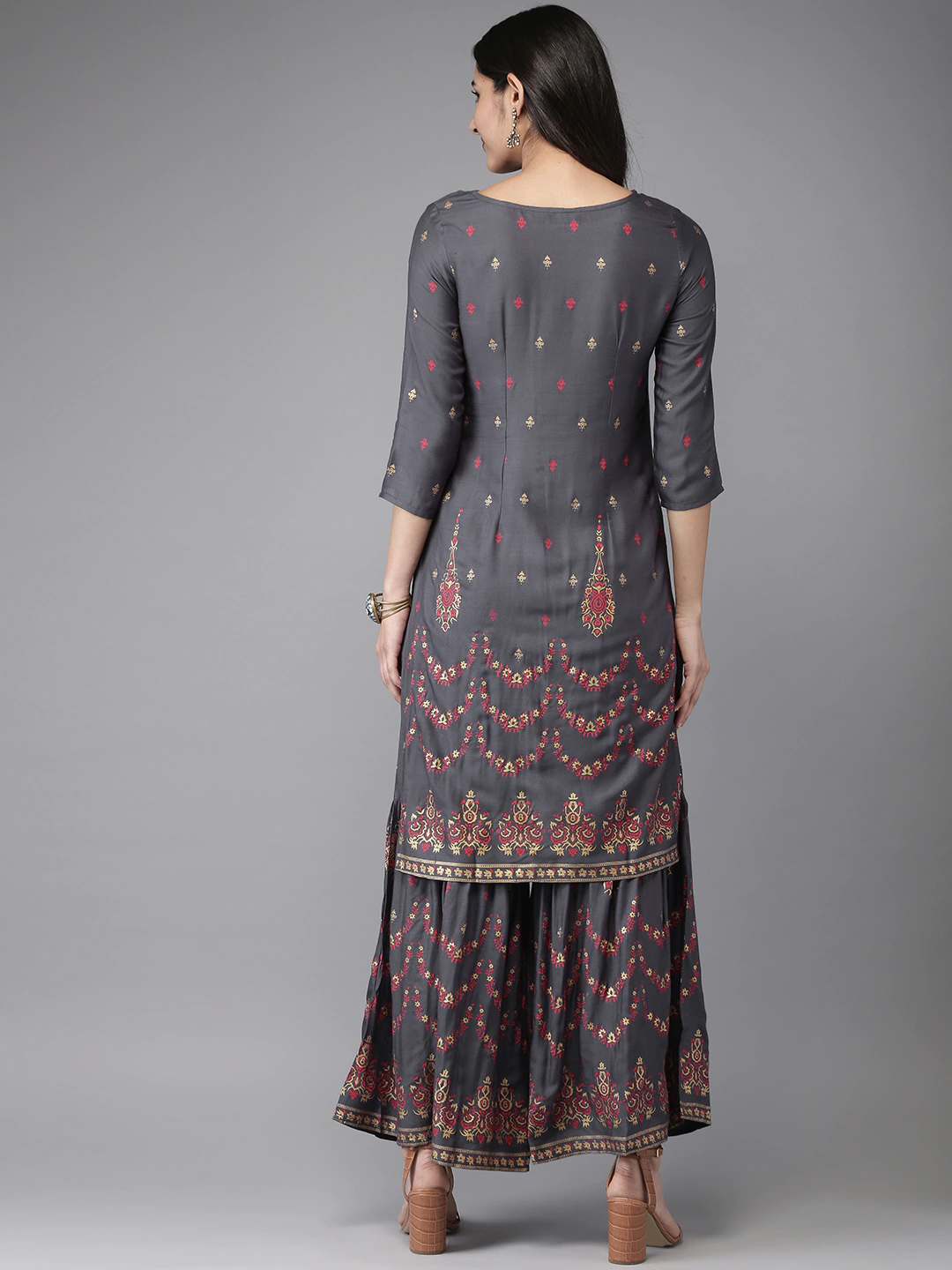 Women Grey Kurta Sharara Set