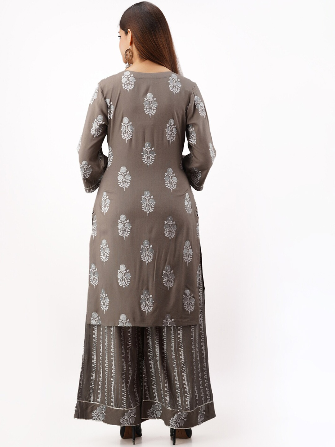 Women Grey Printed Kurti with Sharara