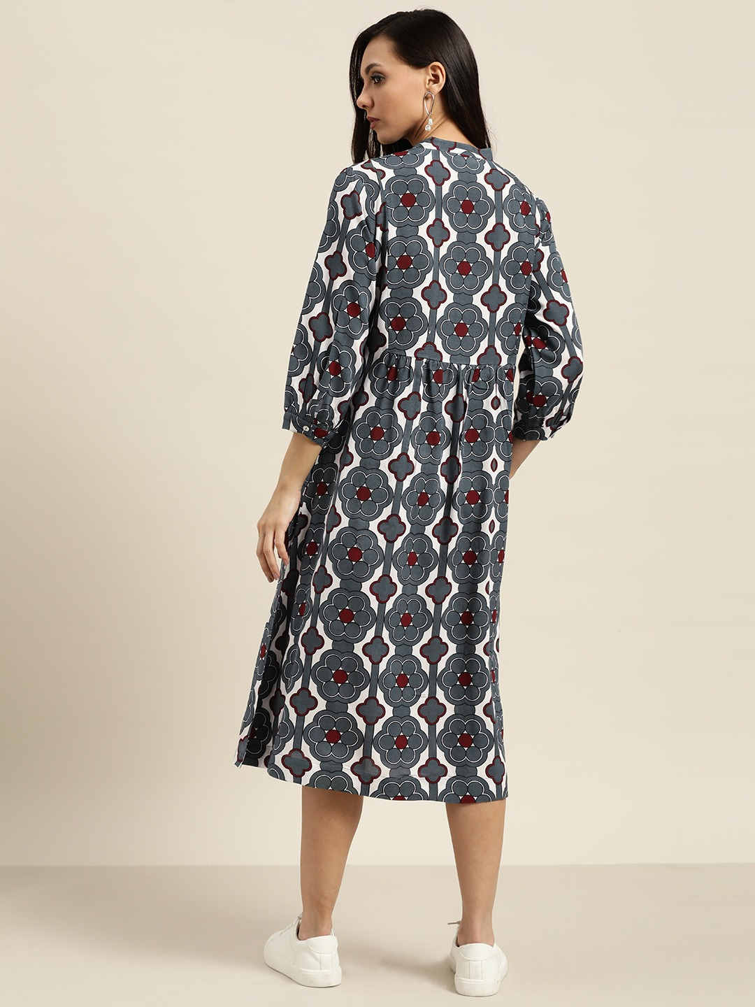 Women Grey & White Printed Dress