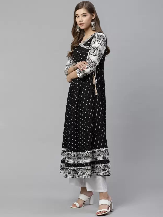 Women Ikat Pure Cotton Anarkali Kurta