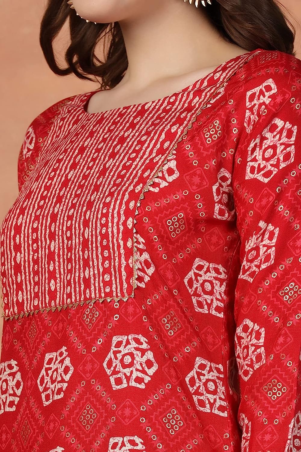 Women Cotton Red Kurta Pant Set