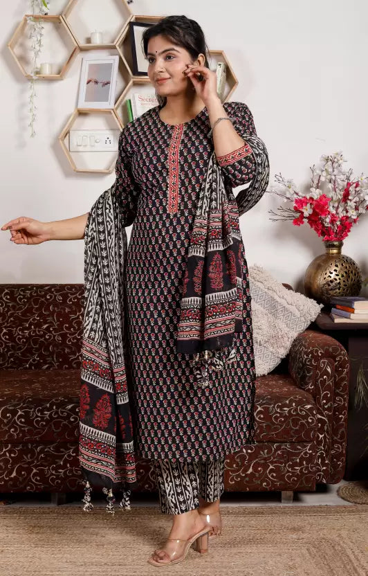 Women Kurta Pant And Dupatta Set Pure Cotton