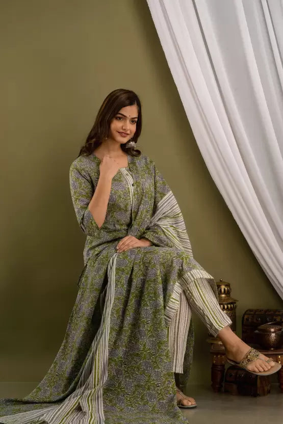 Women Kurta Pant And Dupatta Set Pure Cotton