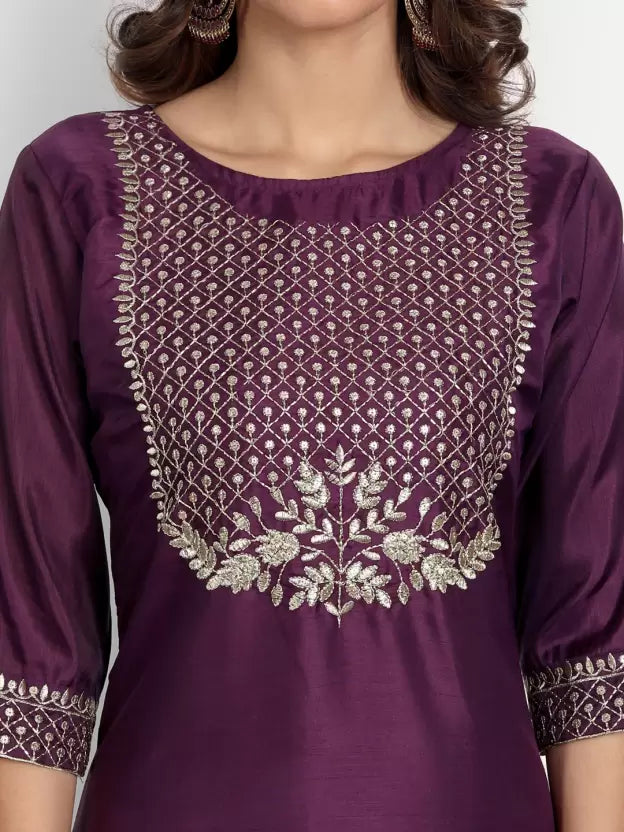 Women Kurta Pant And Dupatta Set Silk Blend