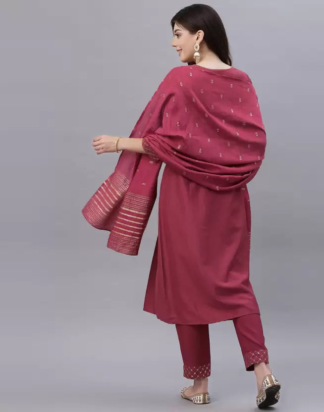 Women Kurta Pant And Dupatta Set Silk Blend