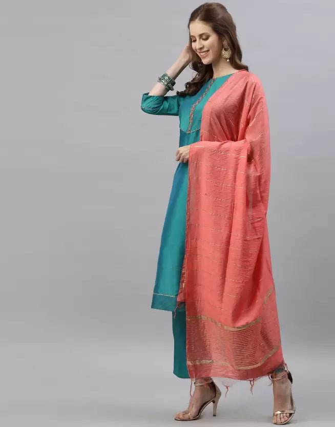 Women Kurta Pant And Dupatta Set Silk Blend