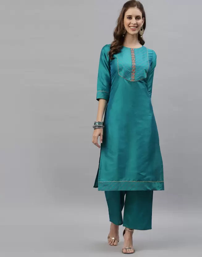 Women Kurta Pant And Dupatta Set Silk Blend