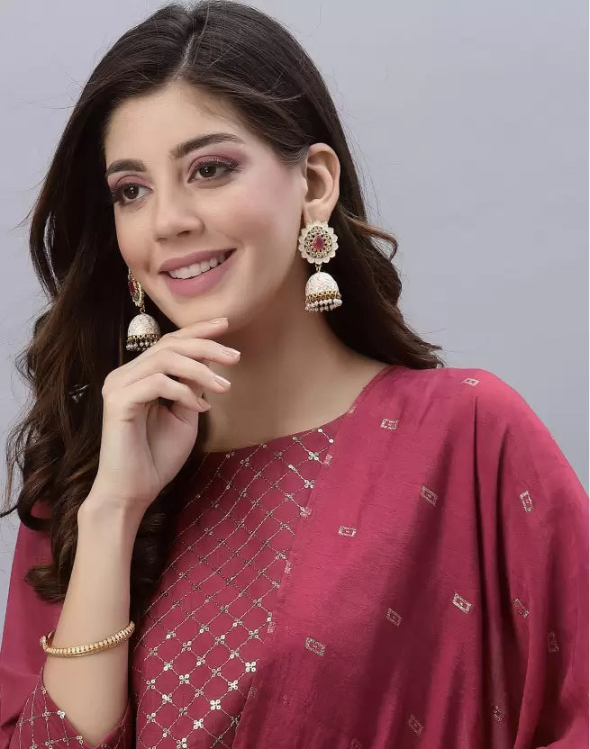 Women Kurta Pant And Dupatta Set Silk Blend