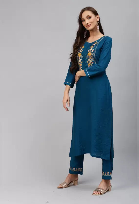 Women Viscose Rayon Kurta Pant And Dupatta Set