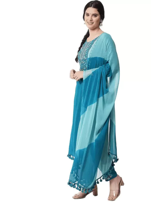 Women Viscose Rayon Kurta Pant And Dupatta Set