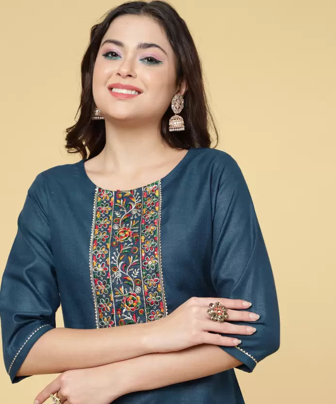 Women Kurta Pyjama & Dupatta Set Cotton Blend