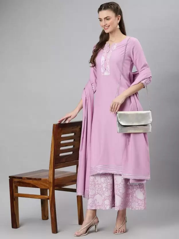 Women Kurta Pyjama & Dupatta Set Viscose Rayon