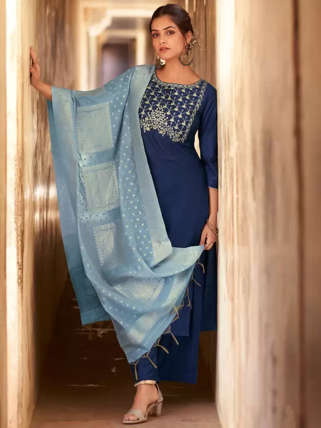 Women Silk Blend Kurta and Palazzo Set