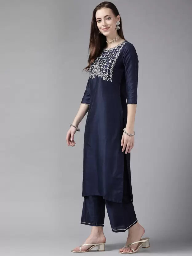 Women Silk Blend Kurta and Palazzo Set
