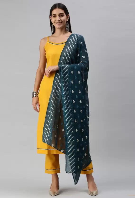 Women Kurta and Pant Set Cotton Blend