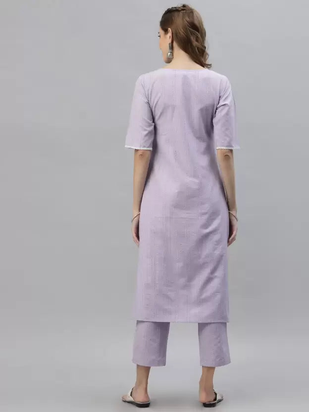 Women Kurta and Pant Set Cotton Blend