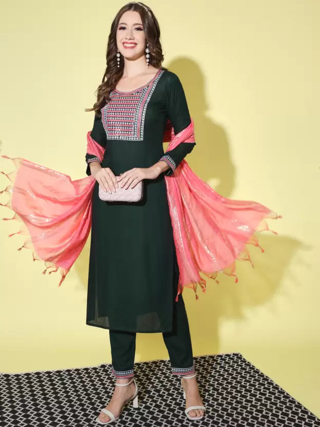 Women Kurta and Pant Set Cotton Rayon