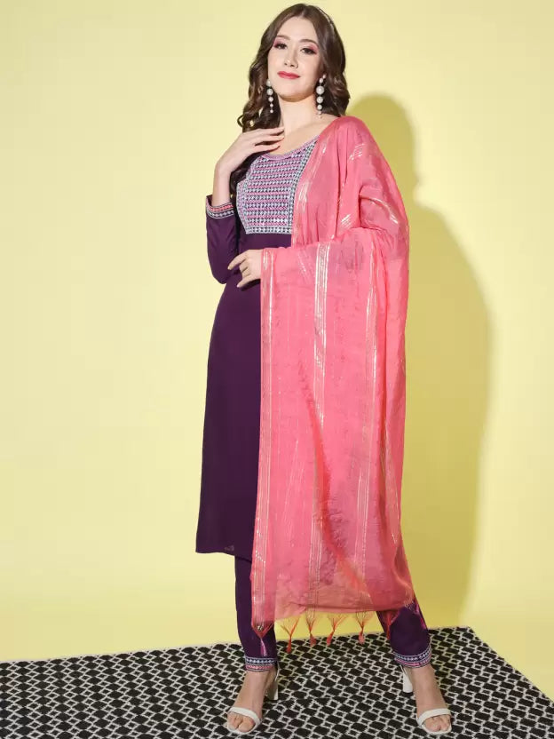 Women Kurta and Pant Set Cotton Rayon