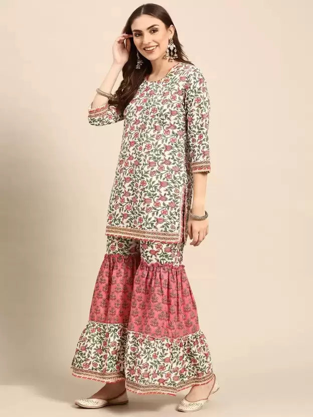 Women Kurta and Sharara Set Viscose Rayon