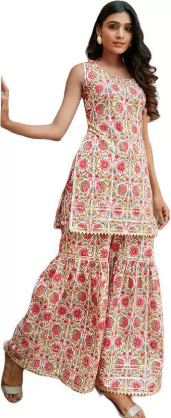 Women's Rayon Printed Sharara Kurti Set