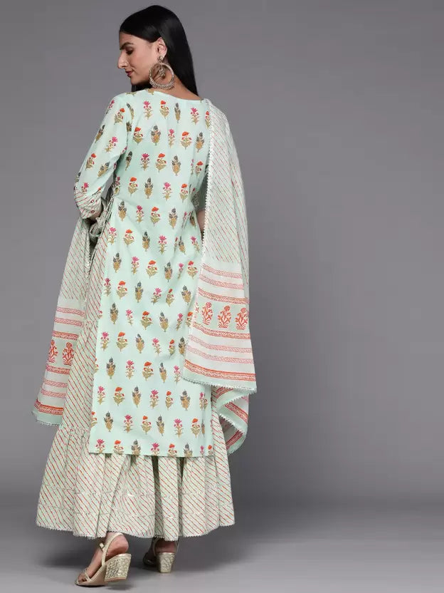 Women Cotton Blend Kurta and Skirt Set