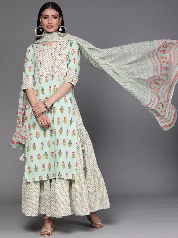 Women Cotton Blend Kurta and Skirt Set