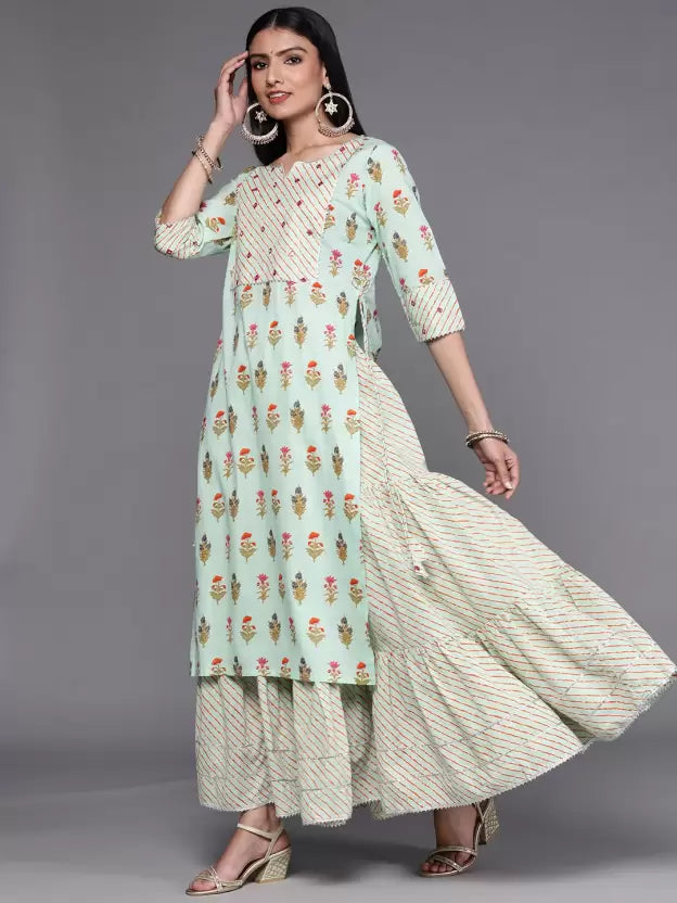 Women Cotton Blend Kurta and Skirt Set