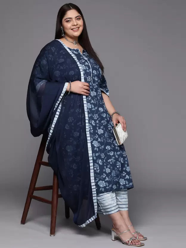 Women Kurta and Trousers Set Cotton Blend