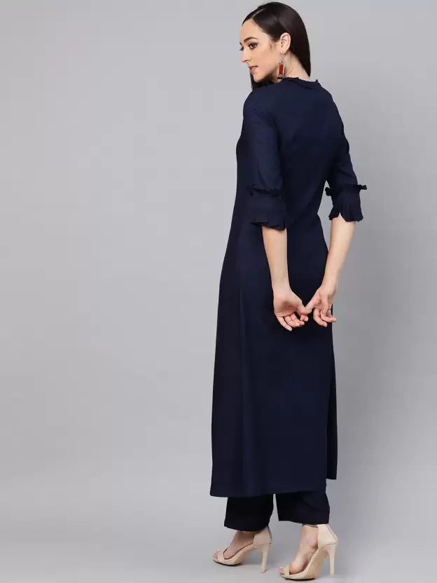 Women Kurta and Trousers Set Cotton Rayon Blend