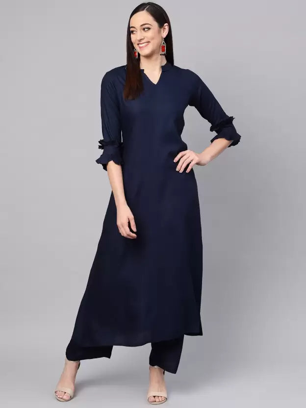 Women Kurta and Trousers Set Cotton Rayon Blend
