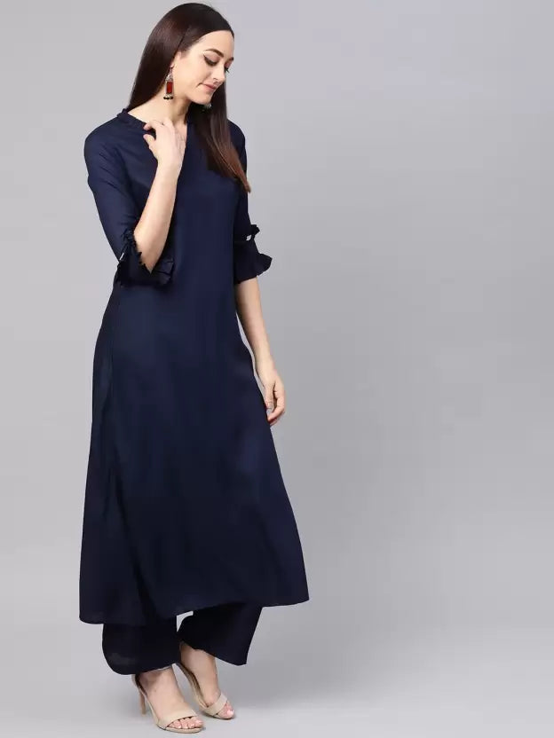 Women Kurta and Trousers Set Cotton Rayon Blend