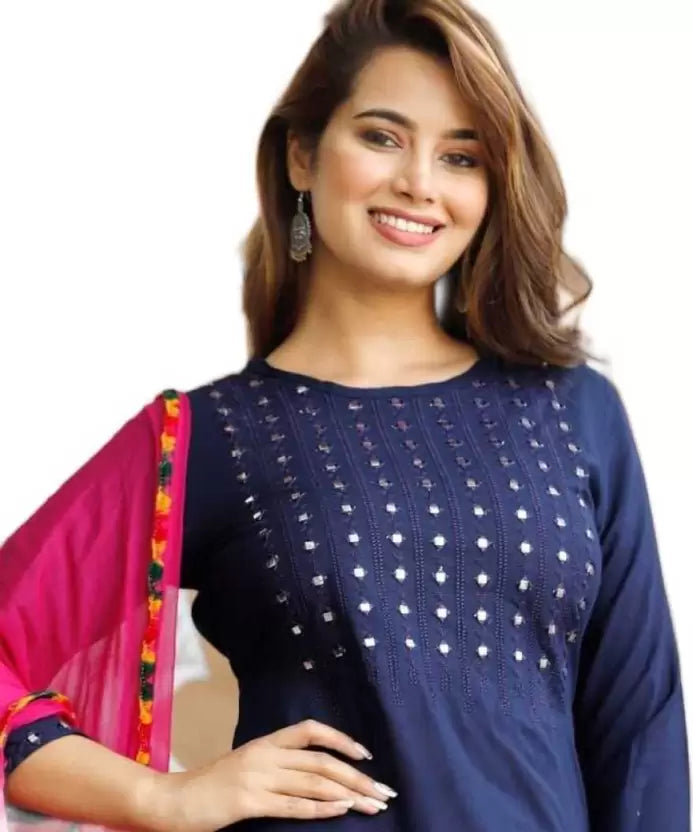 Women Viscose Rayon Kurti Patiala and Dupatta Set