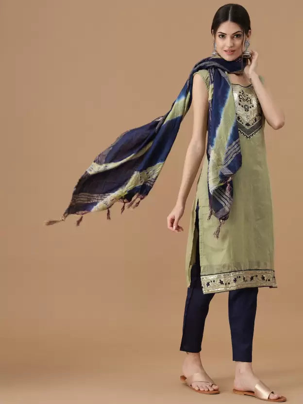 Women Light Green Cotton Silk Kurta set