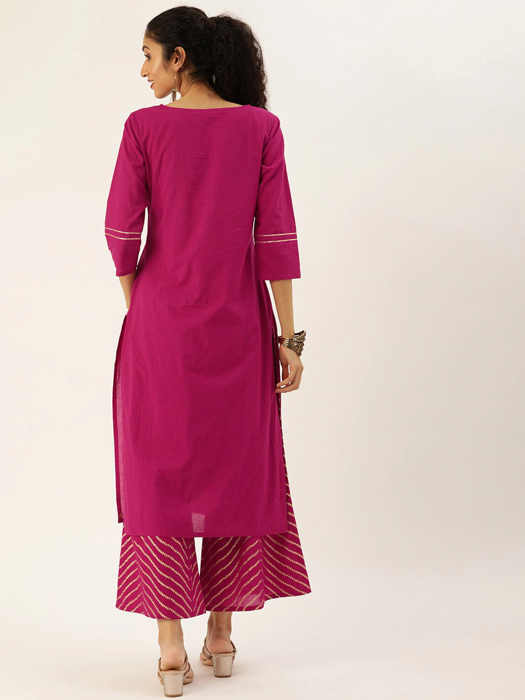Women Magenta Panelled Kurta with Palazzos