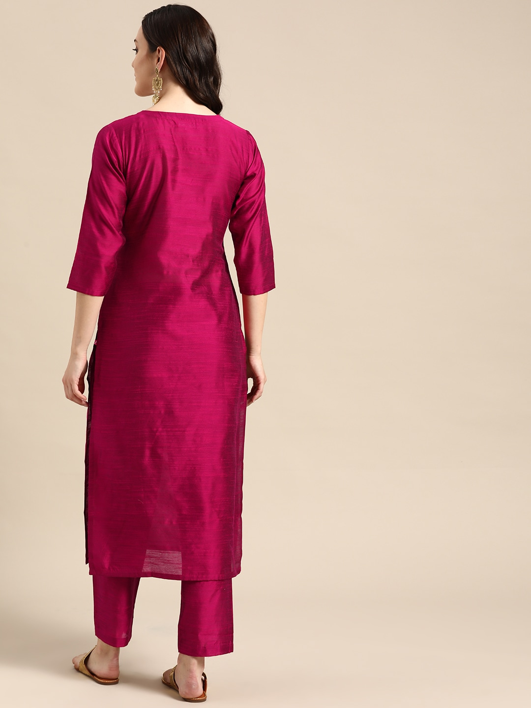 Women Magenta Pink Kurta with Trousers