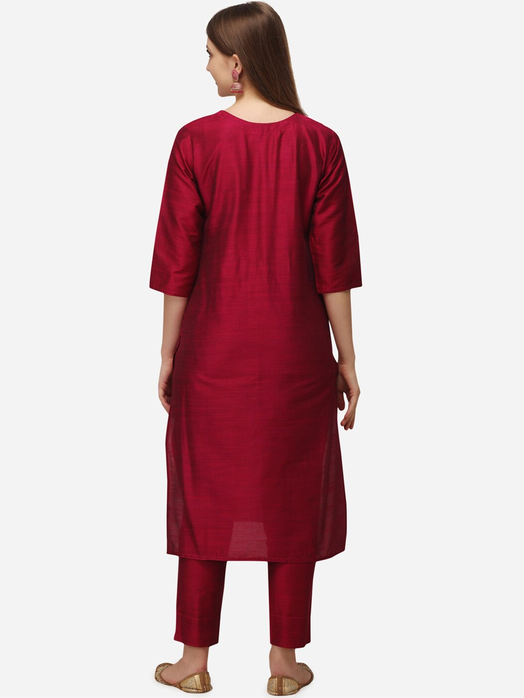 Women Magenta Yoke Design Kurti Set