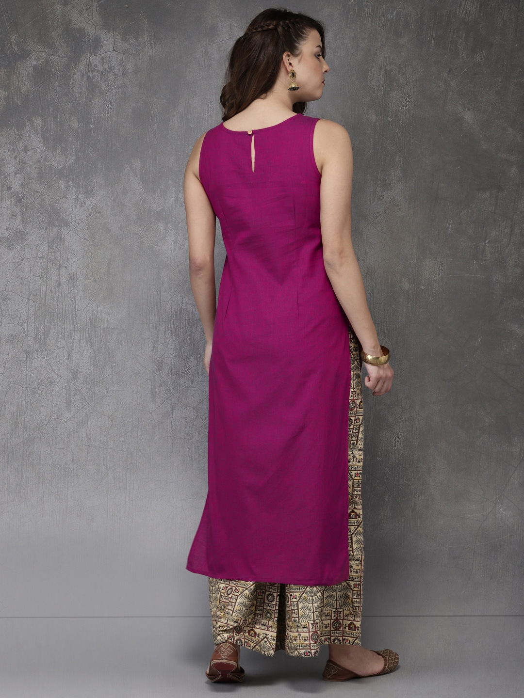 Women Magenta & Beige Kurta Set