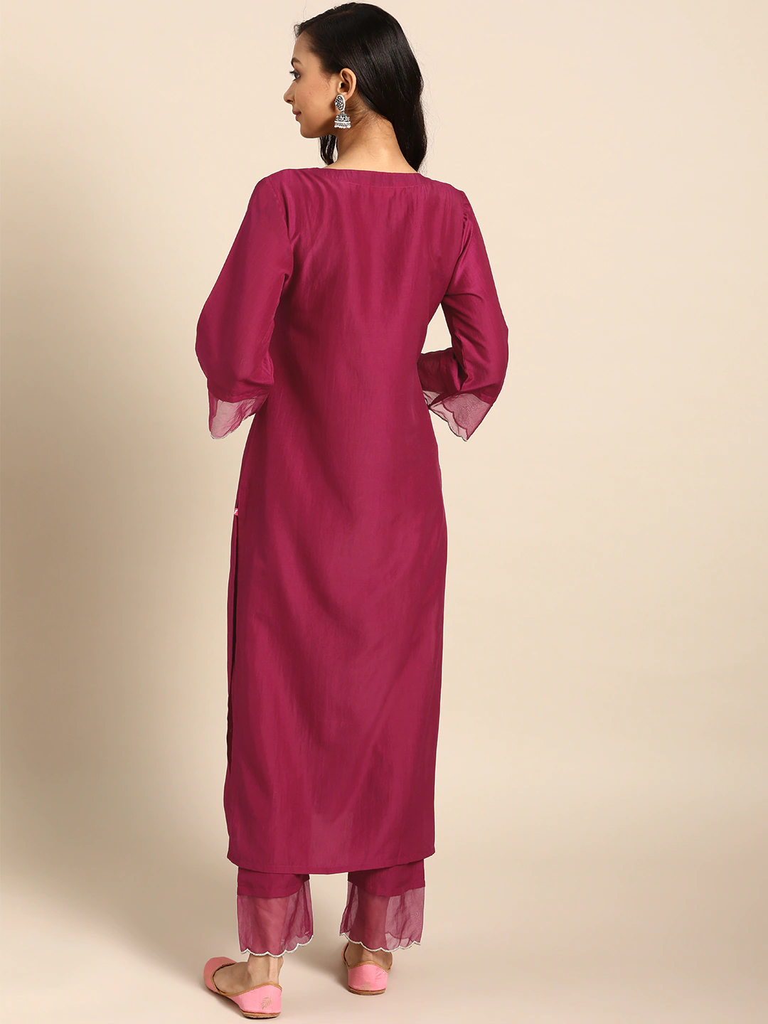 Women Magenta & Golden Kurta Set