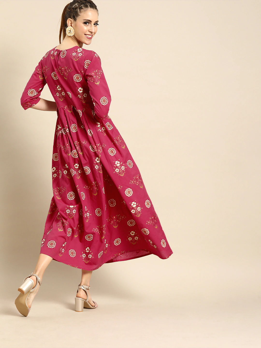 Women Magenta Printed A-Line Dress