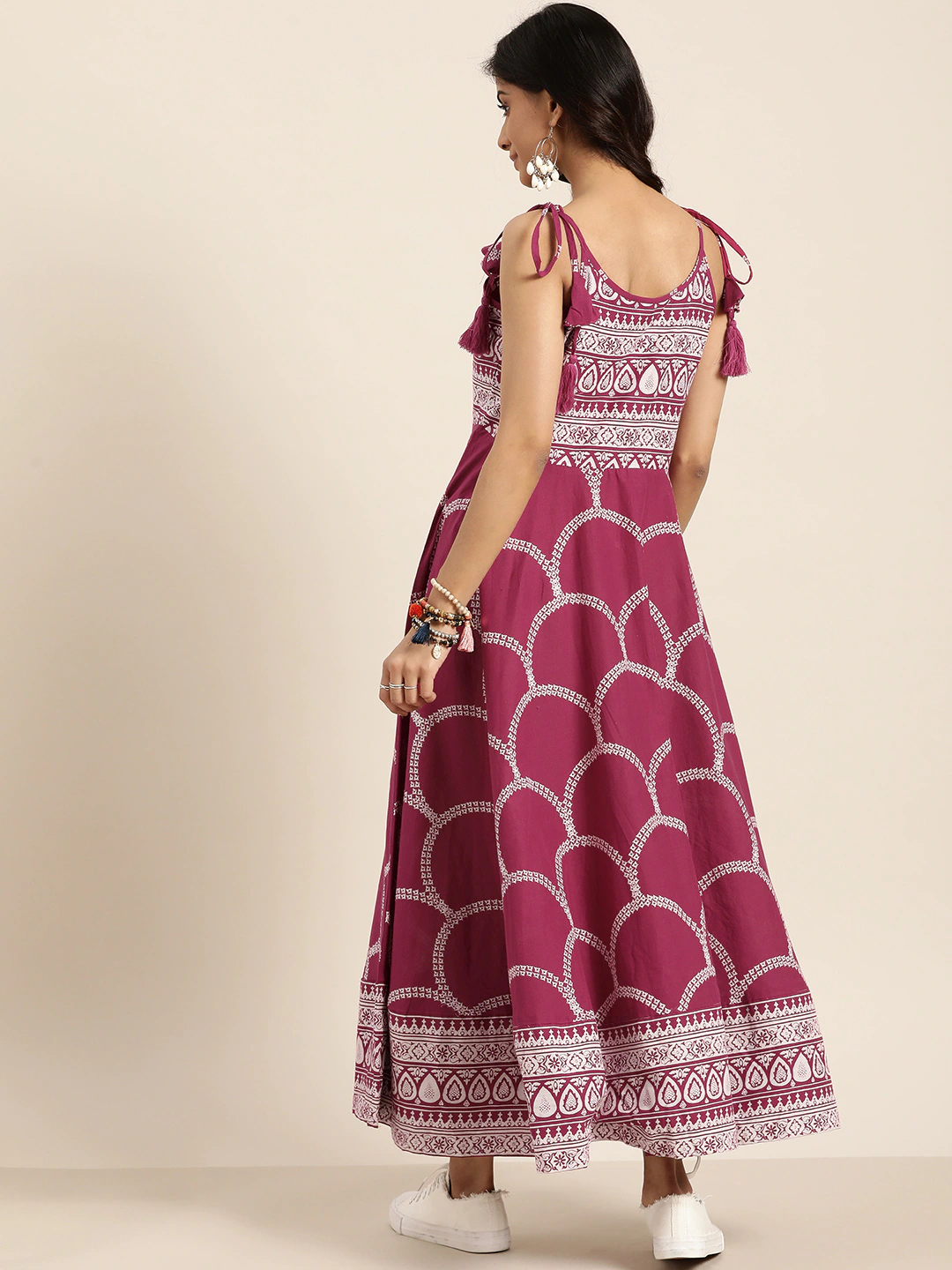 Women Magenta & White Dress