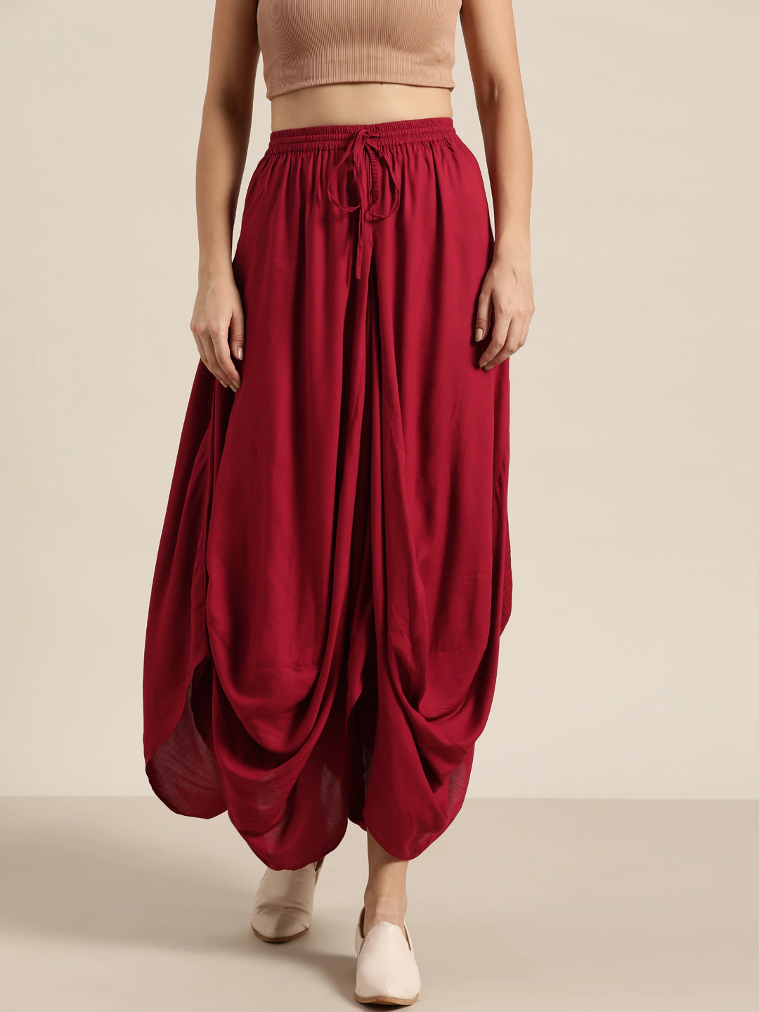 Women Maroon Dhoti Style Skirt