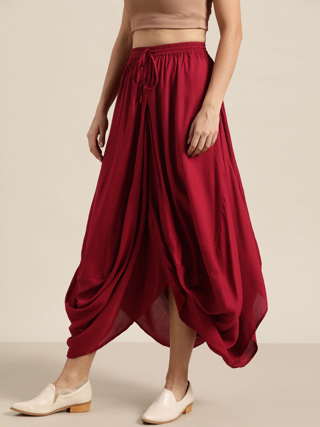 Women Maroon Dhoti Style Skirt
