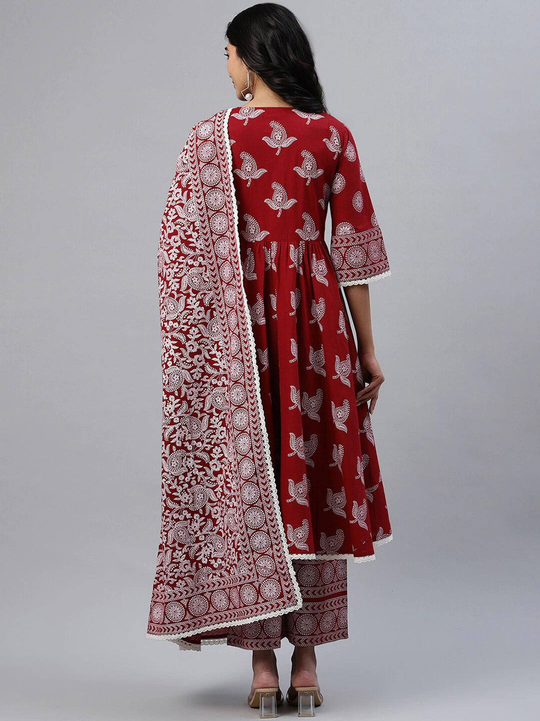 Women Maroon Printed Kurta Set