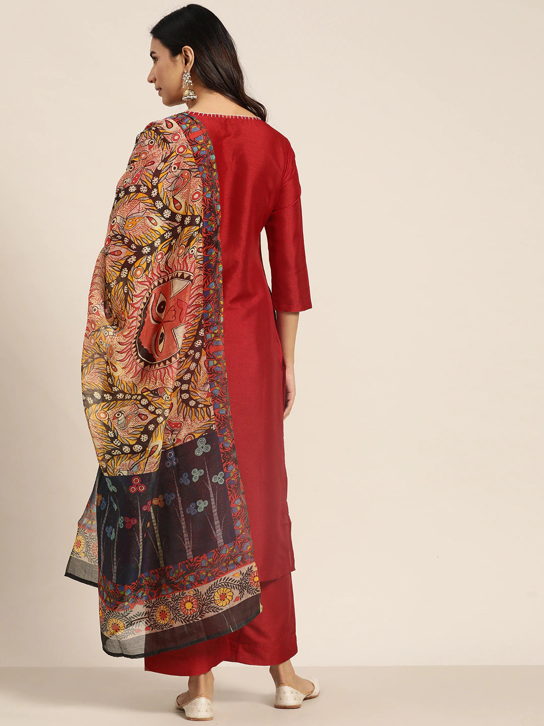 Women Maroon Regular Solid Kurta Set