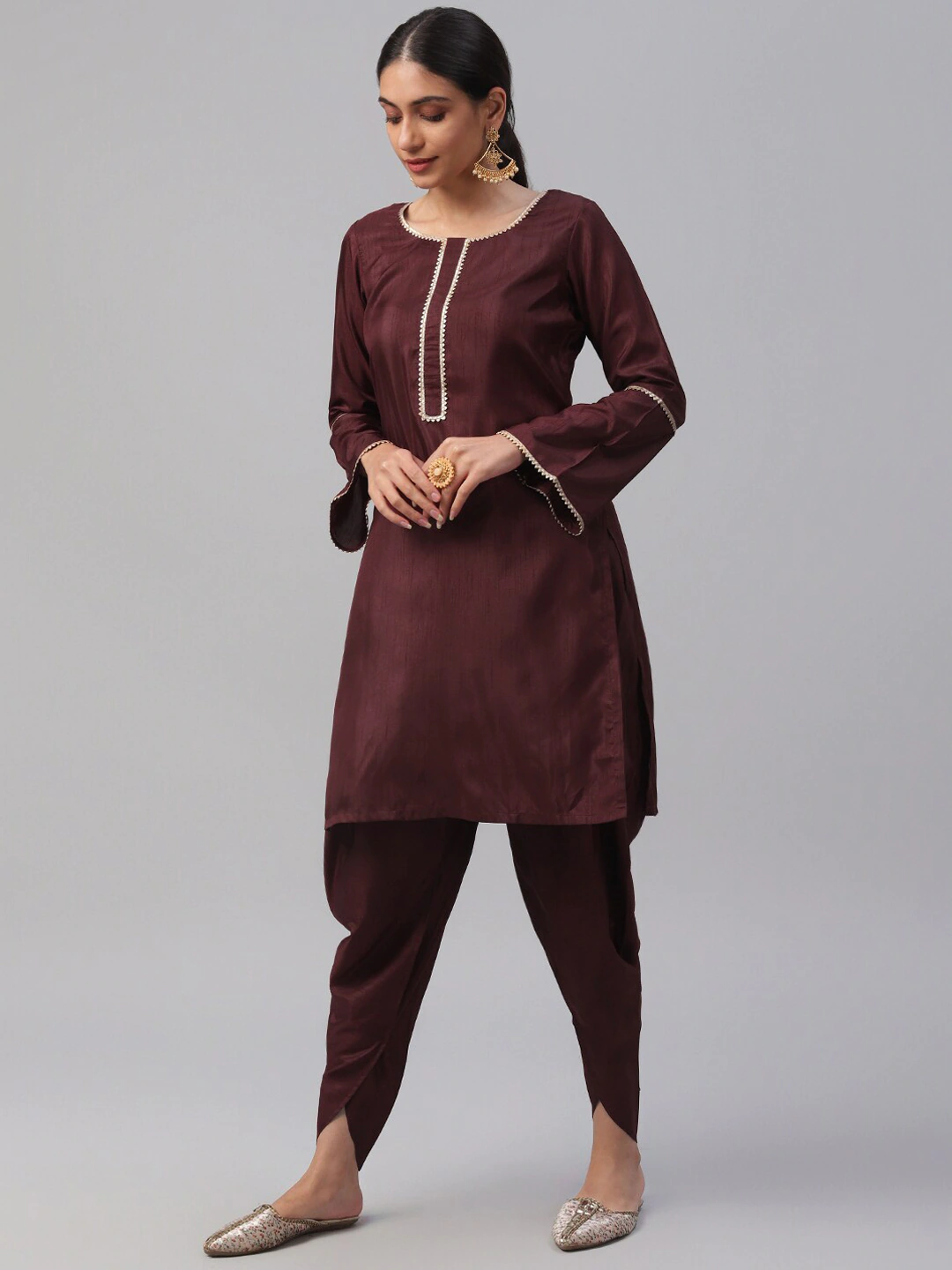 Women Maroon Solid Kurta Set