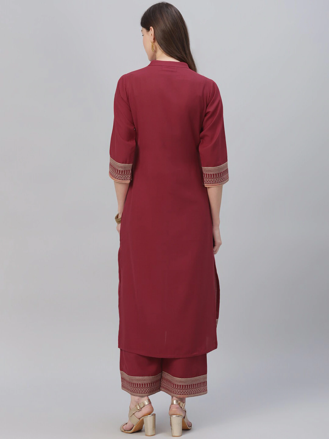 Women Maroon Solid Kurta Set