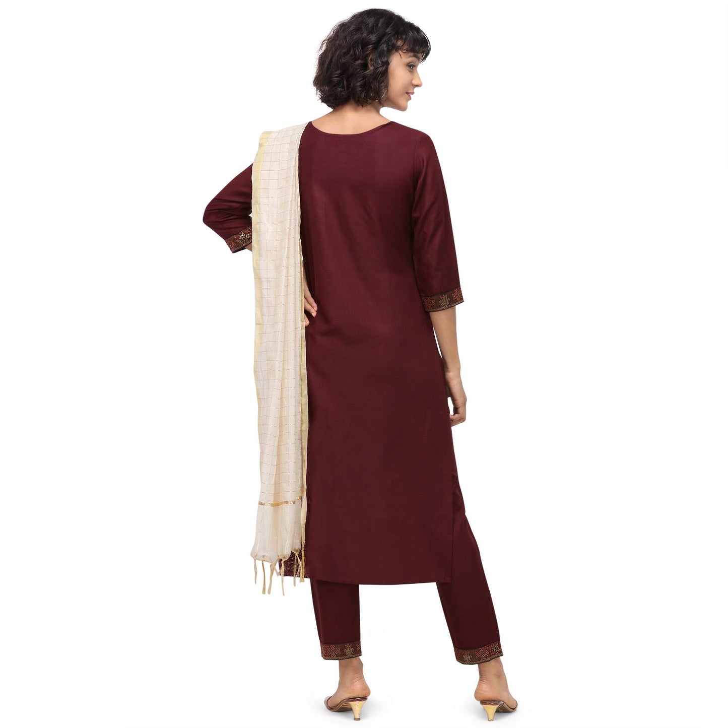 Women Maroon Straight Cotton Kurta Set