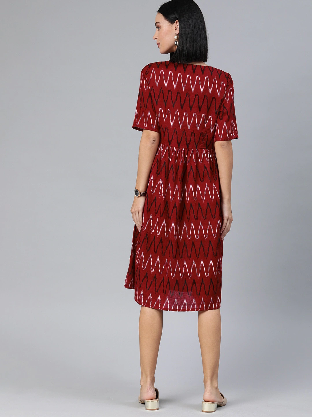 Women Maroon & Black Dress