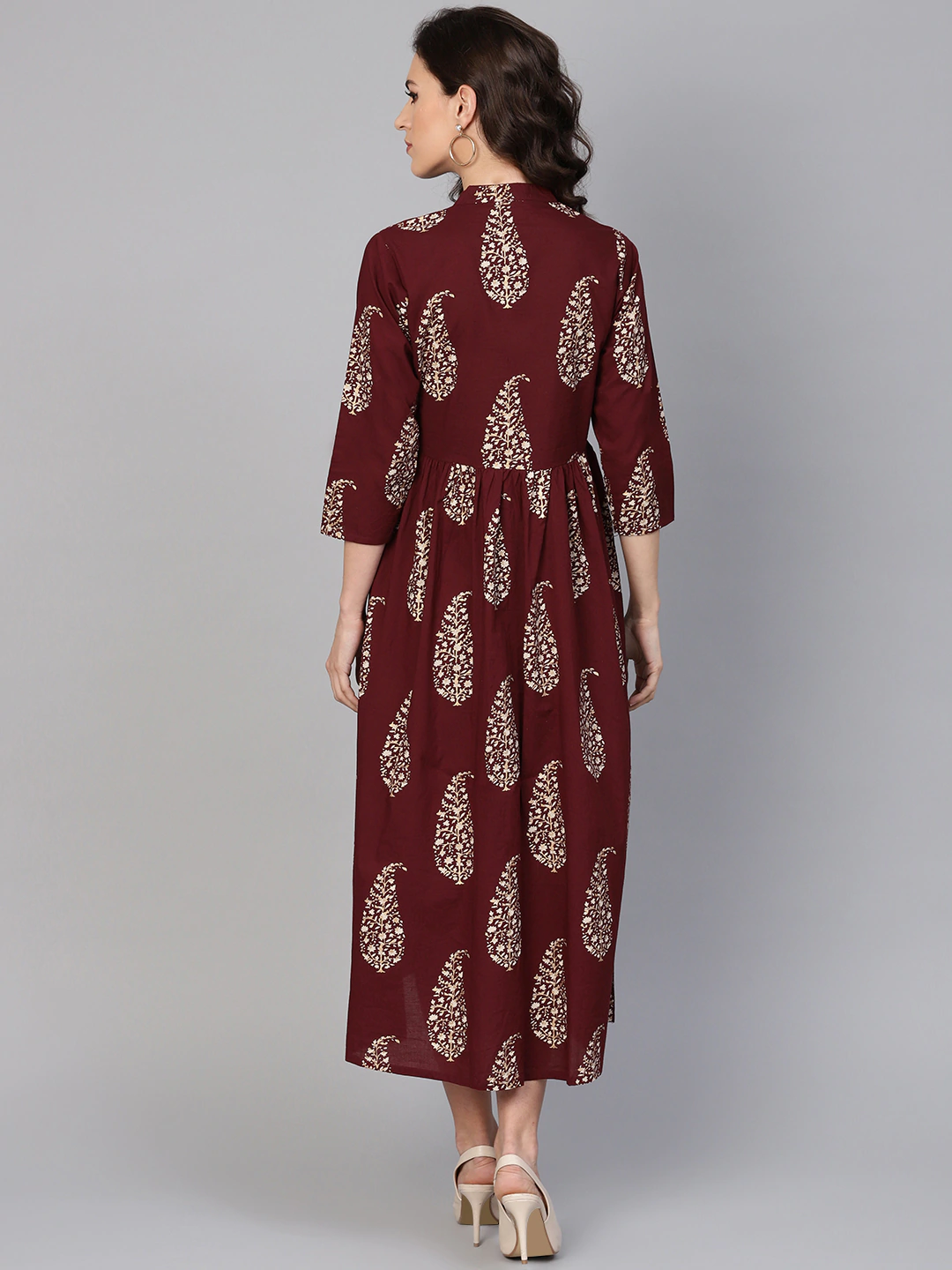 Women Maroon Block Print Dress